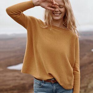 Garnet Hill Essential Cashmere Cropped Sweater Size XS Dijon Mustard Yellow Boxy